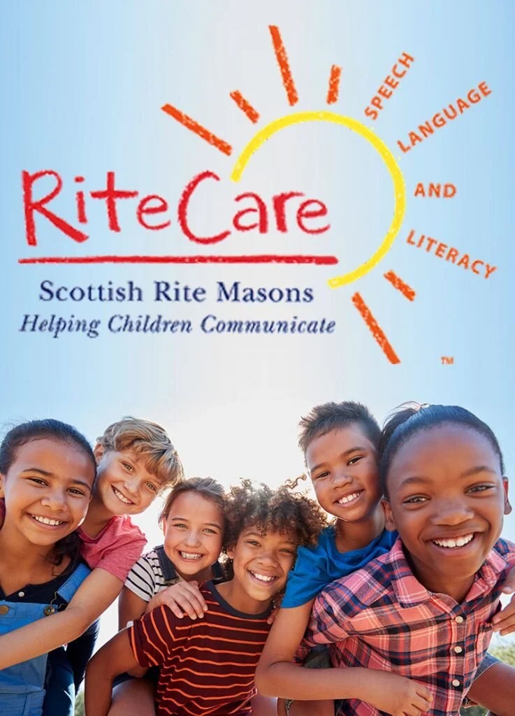 RiteCare Helping Children Communicate poster with a group of smiling children